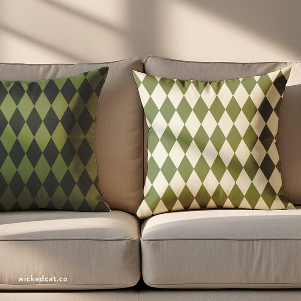 Green & Ivory Harlequin Reversible Throw Pillow Cover