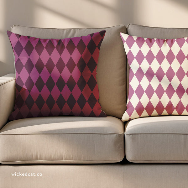 Pink & Ivory Harlequin Reversible Throw Pillow Cover
