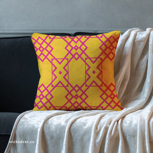 throw pillow with 'Pink & Yellow Geometric Cover' design