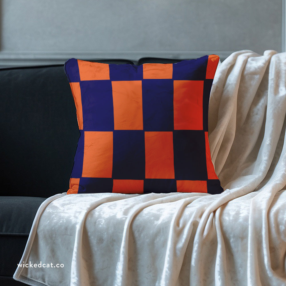 Orange & Purple Checkered Faux Suede Pillow Cover