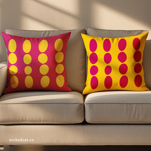 throw pillow with 'Pink & Yellow Reversible Retro Cover' design