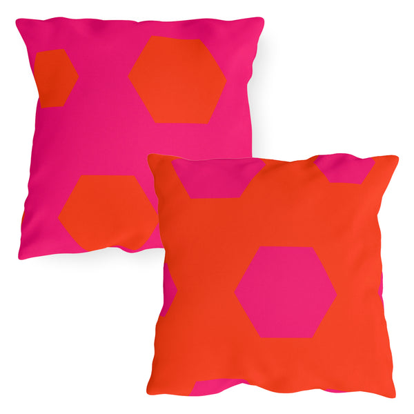 Vibrant Pink & Orange Reversible Indoor Outdoor Throw Pillow