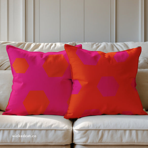 Vibrant Pink & Orange Reversible Indoor Outdoor Throw Pillow