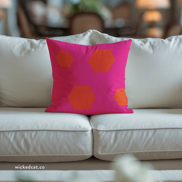Vibrant Pink & Orange Reversible Indoor Outdoor Throw Pillow
