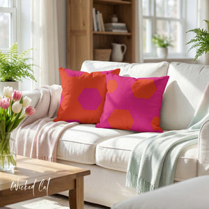 throw pillow with 'Vibrant Pink & Orange Reversible' design
