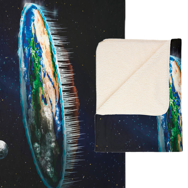 Flat Earth Funny Gift Idea Plush Sherpa Blanket