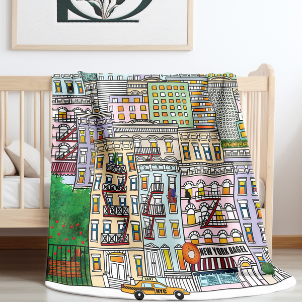 Whimsical New York City Soft Sherpa Baby Blanket