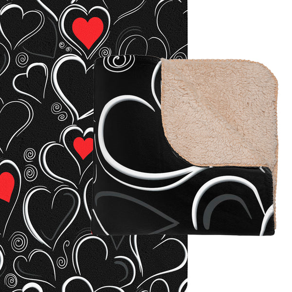 Decorative Hearts Sherpa Throw Blanket