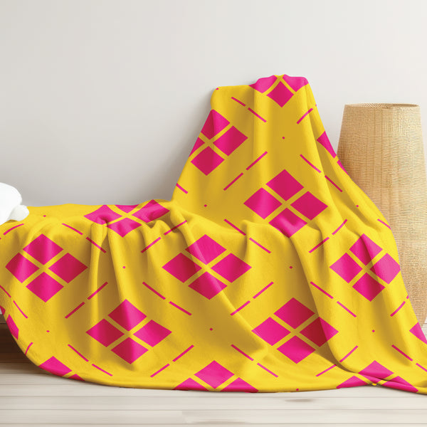 Yellow and Pink Geometric Sherpa Throw Blanket