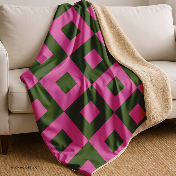 Pink and Green Modern Geometric Throw Blanket