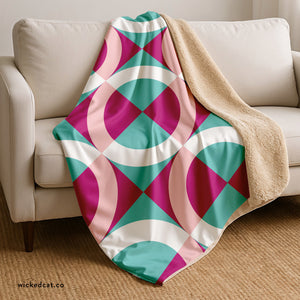 Pink & Blue Modern Geometric Sherpa Throw Blanket