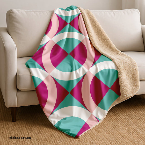 Pink & Blue Modern Geometric Sherpa Throw Blanket
