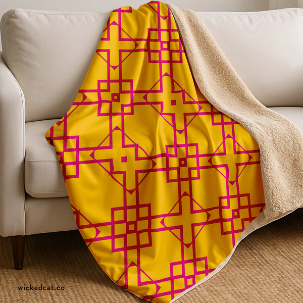 Yellow & Pink Geometric Sherpa Throw Blanket