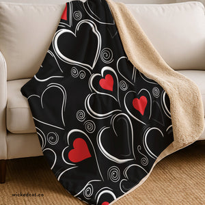 Decorative Hearts Sherpa Throw Blanket