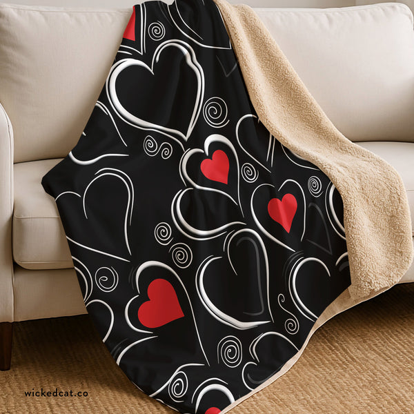 Decorative Hearts Sherpa Throw Blanket