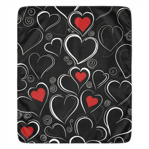 Decorative Hearts Sherpa Throw Blanket