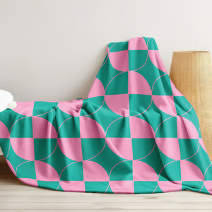 Pastel Pink & Mint Green Geometric Sherpa Throw Blanket