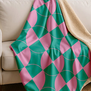 Pastel Pink & Mint Green Geometric Sherpa Throw Blanket