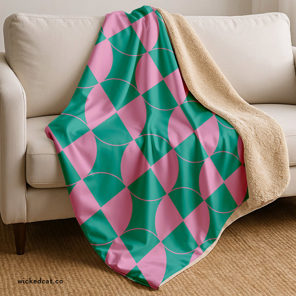 Pastel Pink & Mint Green Geometric Sherpa Throw Blanket