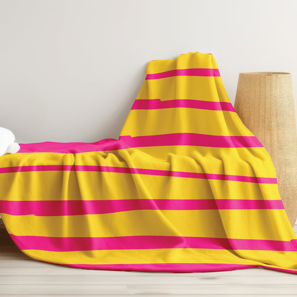 Yellow and Pink Stripes Modern Sherpa Throw Blanket