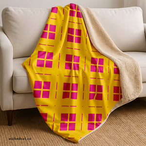 Yellow and Pink Geometric Sherpa Throw Blanket