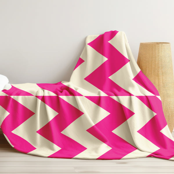 Pink and Cream Zig Zag Sherpa Throw Blanket