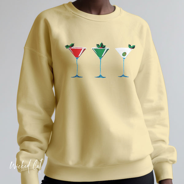Christmas Martini Sweatshirt Soft Cotton, Relaxed Fit