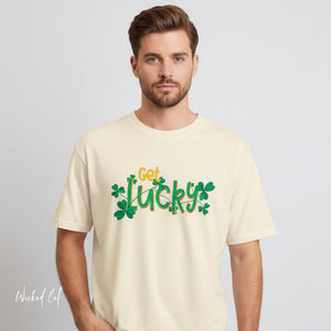 Forest t-shirt with 'Get Lucky Funny St. Patrick's Party' design on a white background