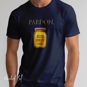 Olive t-shirt with 'Pardon, Grey Poupon Nostalgic Funny' design on a white background